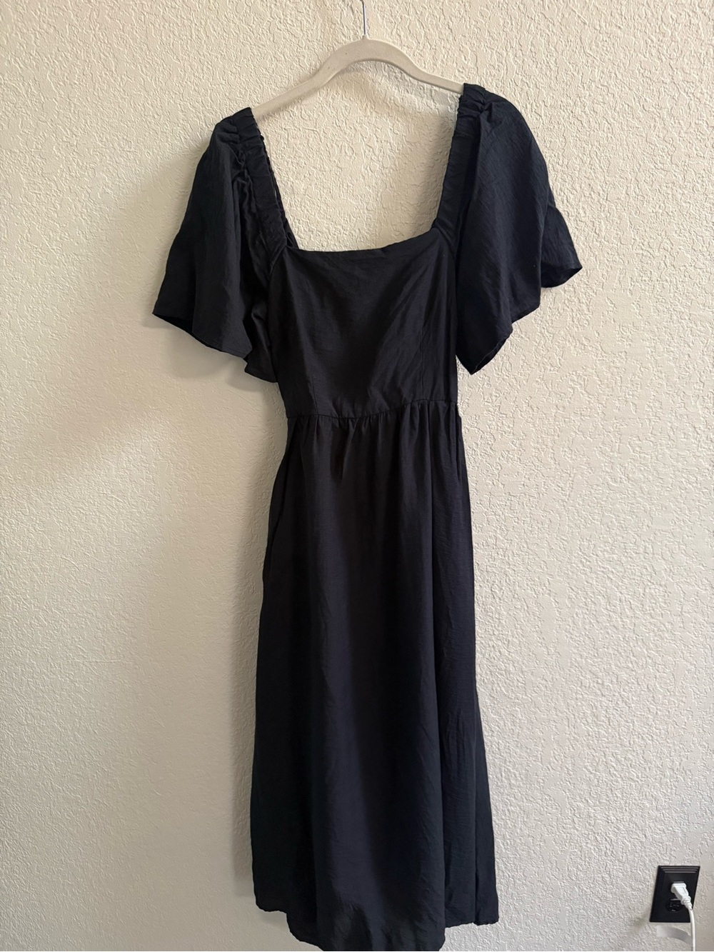 a new day Black Square-Neck Midi Dress with Flutter Sleeves